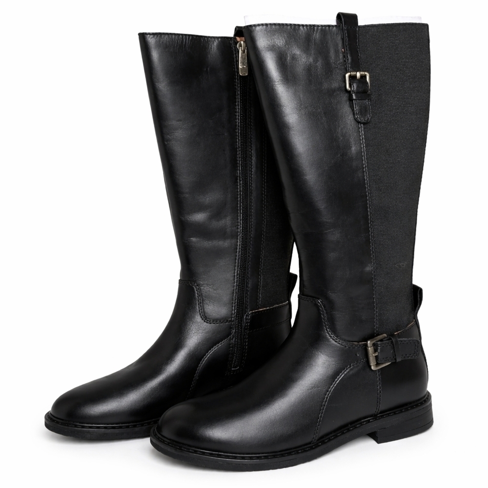 Easy Spirit Jackie Riding Boots Black Leather Women’s Size 5.5M Buckle Knee High - Picture 1 of 7